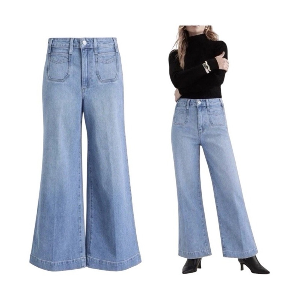 Paige Harper Ankle High Rise Wide Leg Jeans Women's Size 26 Blue Cotton Stretch